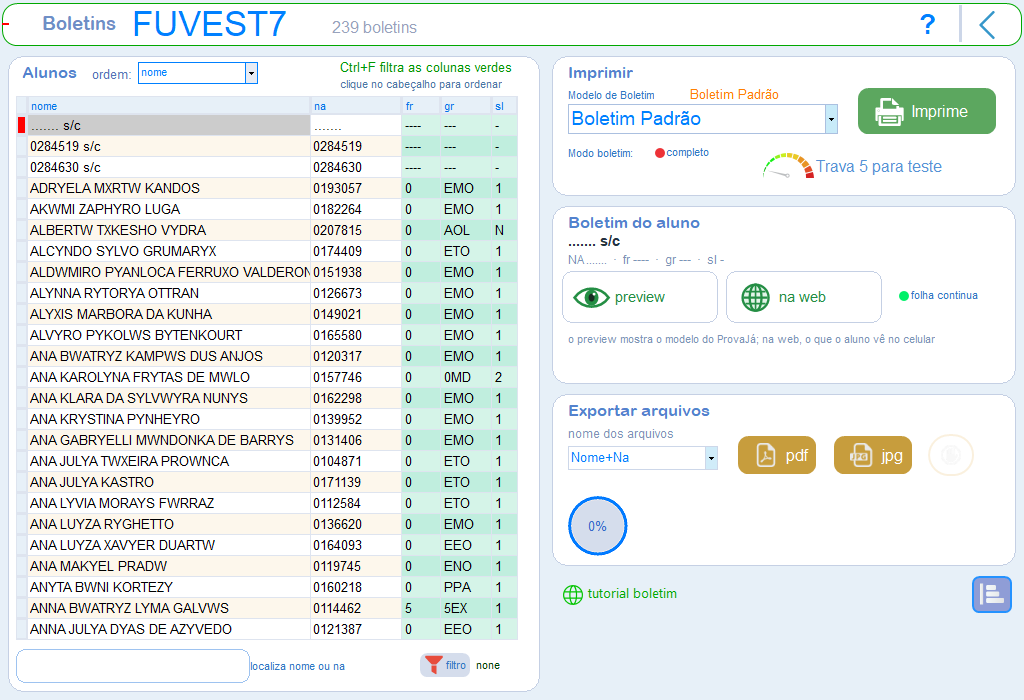 Painel de boletins reformulado, em cartões, com os botões preview e na web